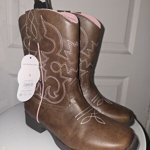 Women's Brown Western Boots with Pink Trim